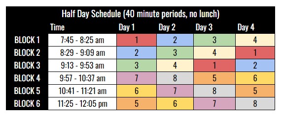 Half Day Schedule